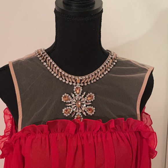 ❤️Final Sale Giambatista Valli x H&M red off shoulder dress with crystals - Picture 6 of 6